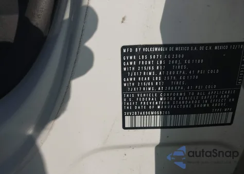 2019 Volkswagen Tiguan 2.0T Se/2.0T Sel/2.0T Sel R-Line/2.0T Sel R-Line Black z USA, uszkodzony, nr VIN 3VV2B7AX9KM059265